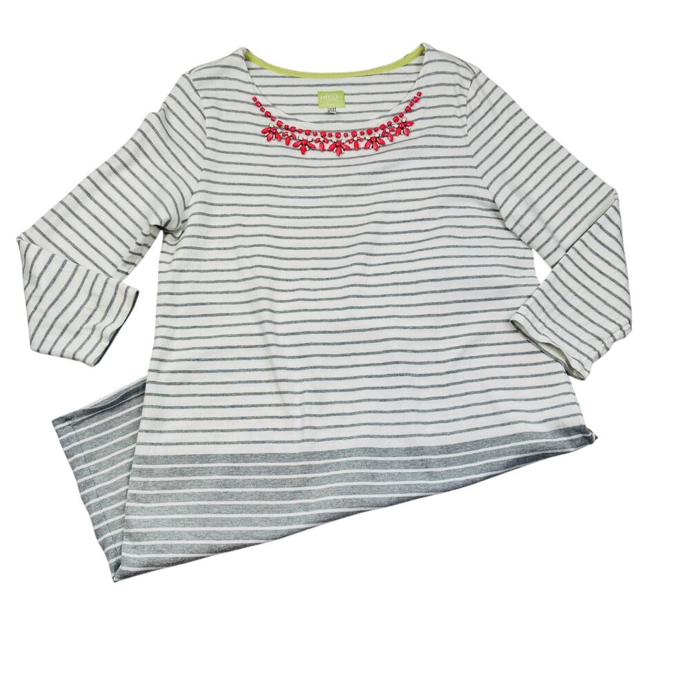 Joules Soft Comfy 100% Cotton Striped Shift Dress Beaded Detail Women's Size 14